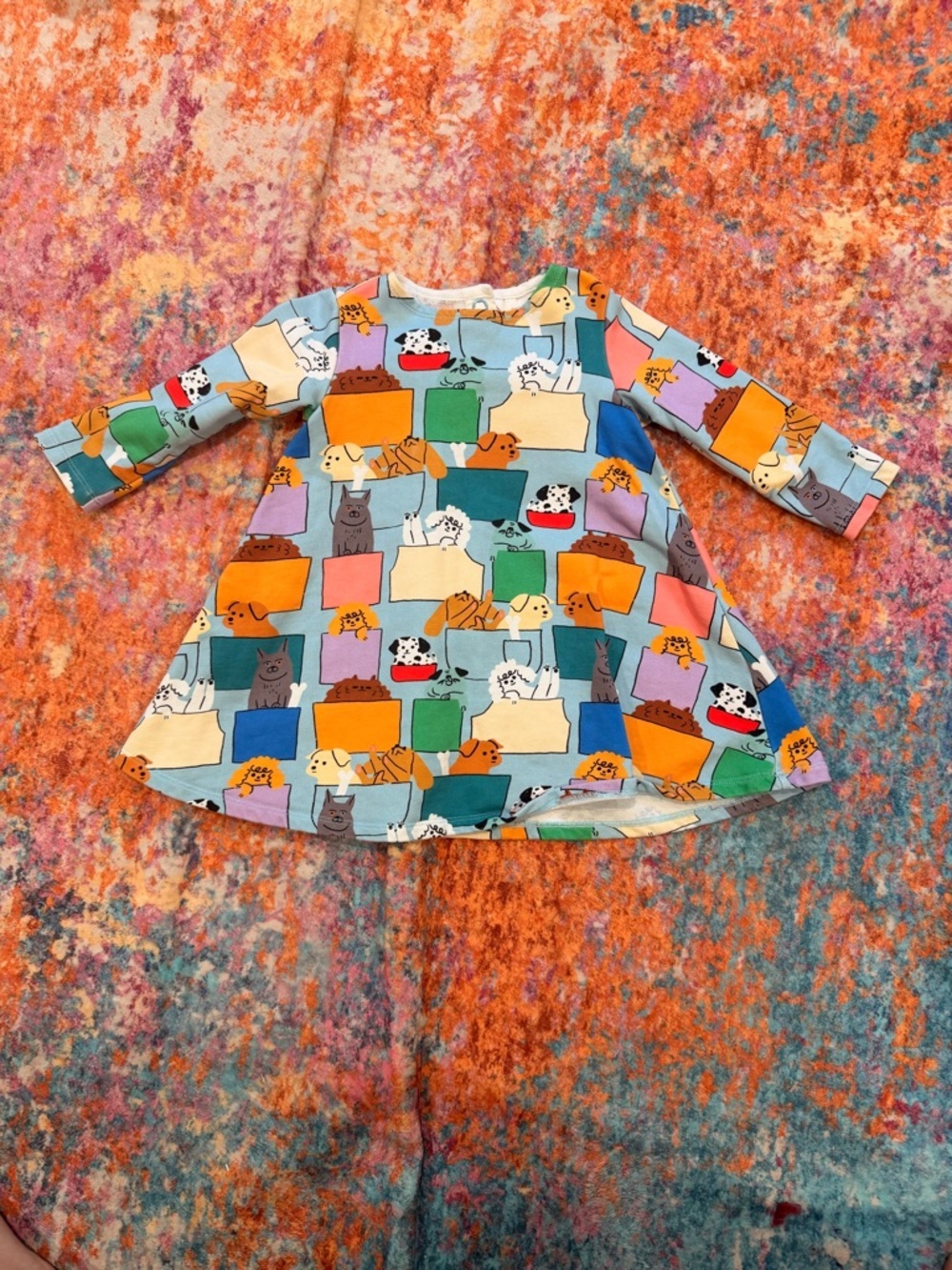 Gorman Playground Colorful Dog Print Long Sleeve Dress 2–3Y